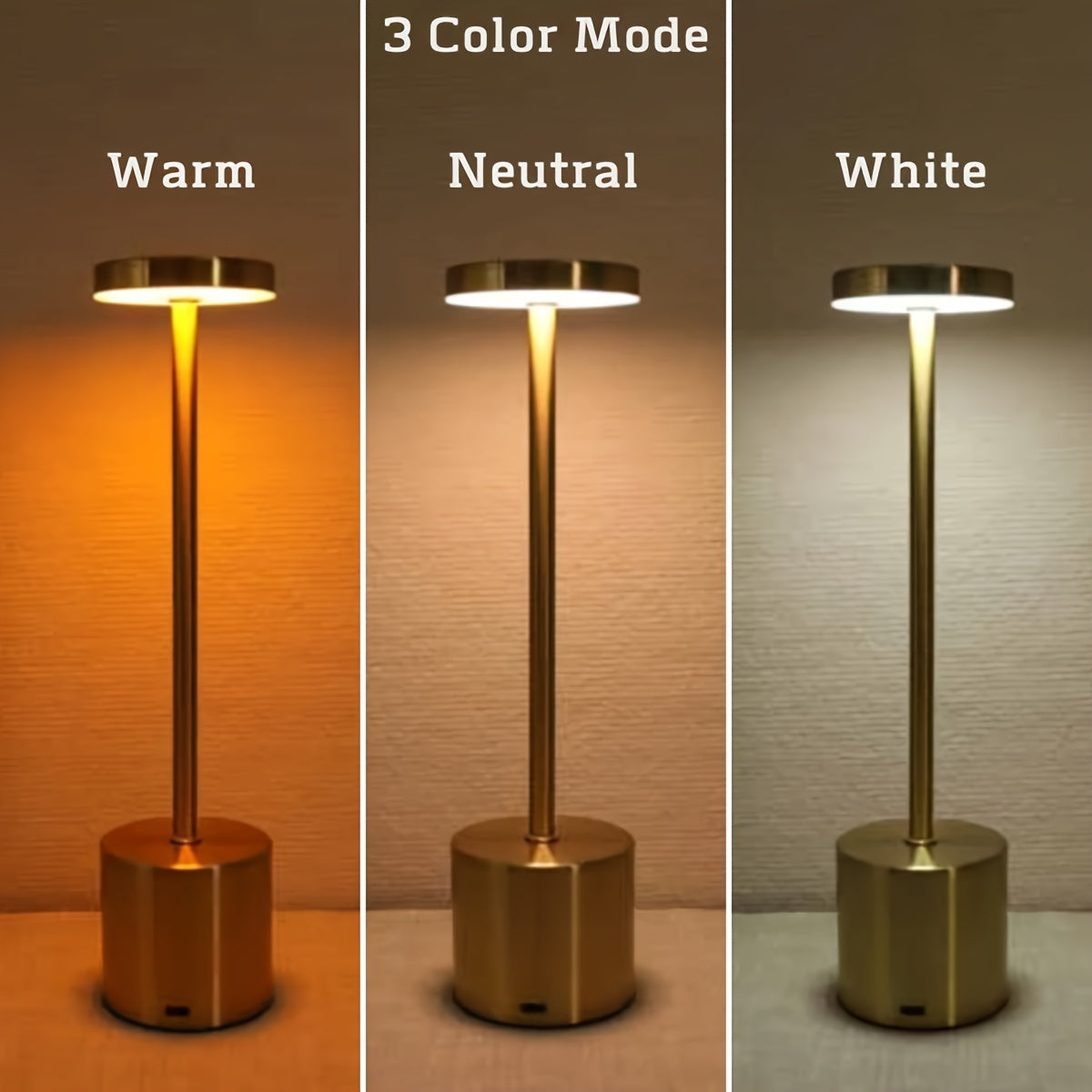 Contemporary touch control table lamp with adjustable LED lighting and rechargeable night light in 3 colors, perfect for adding ambiance to any room.