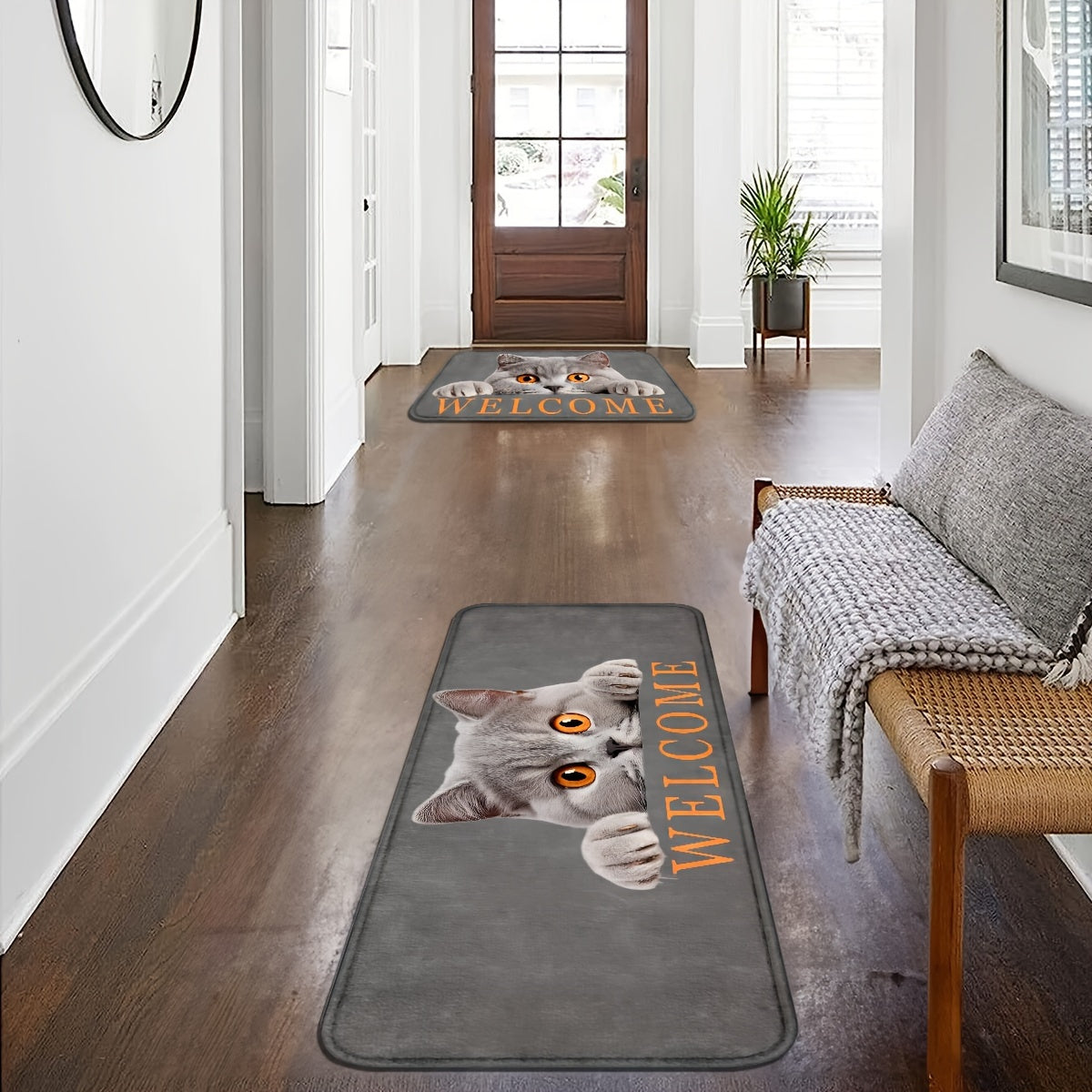 Adorable Cat-Inspired Non-Slip Door Mat - Easy to Clean, Durable Polyester Entrance Rug for Home Decor