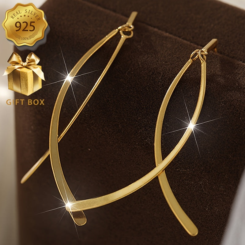 925 Sterling Silver Long Dangle Earrings, Elegant Hypoallergenic Design with Stylish Cross Pattern, Comes in Gift Box