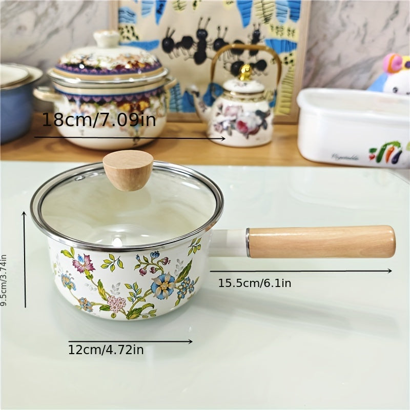 1 piece of a 7-inch enamel saucepan with a single handle, suitable for both gas and induction stoves. Ideal for cooking noodles and milk, this saucepan is thickened and perfect for home use.