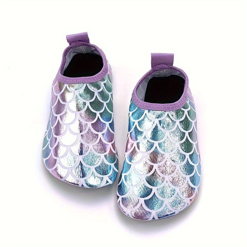 Girls' Mermaid Scale Aqua Socks - Slip-On Footwear for Beach, Pool & Outdoor Activities