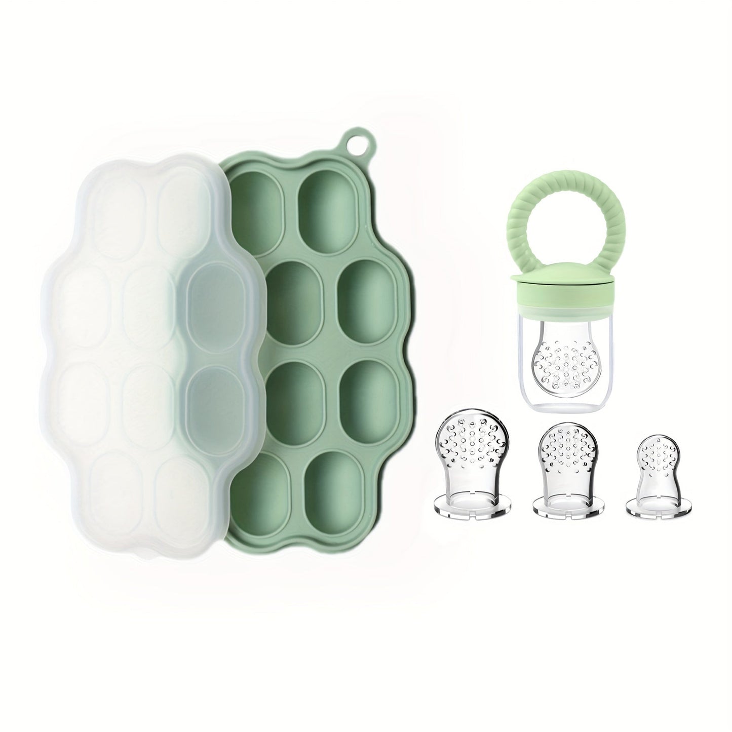 Set of 5 Pieces: Silicone Food Storage Box and Fruit and Vegetable Puree Making Feeder Combination Set