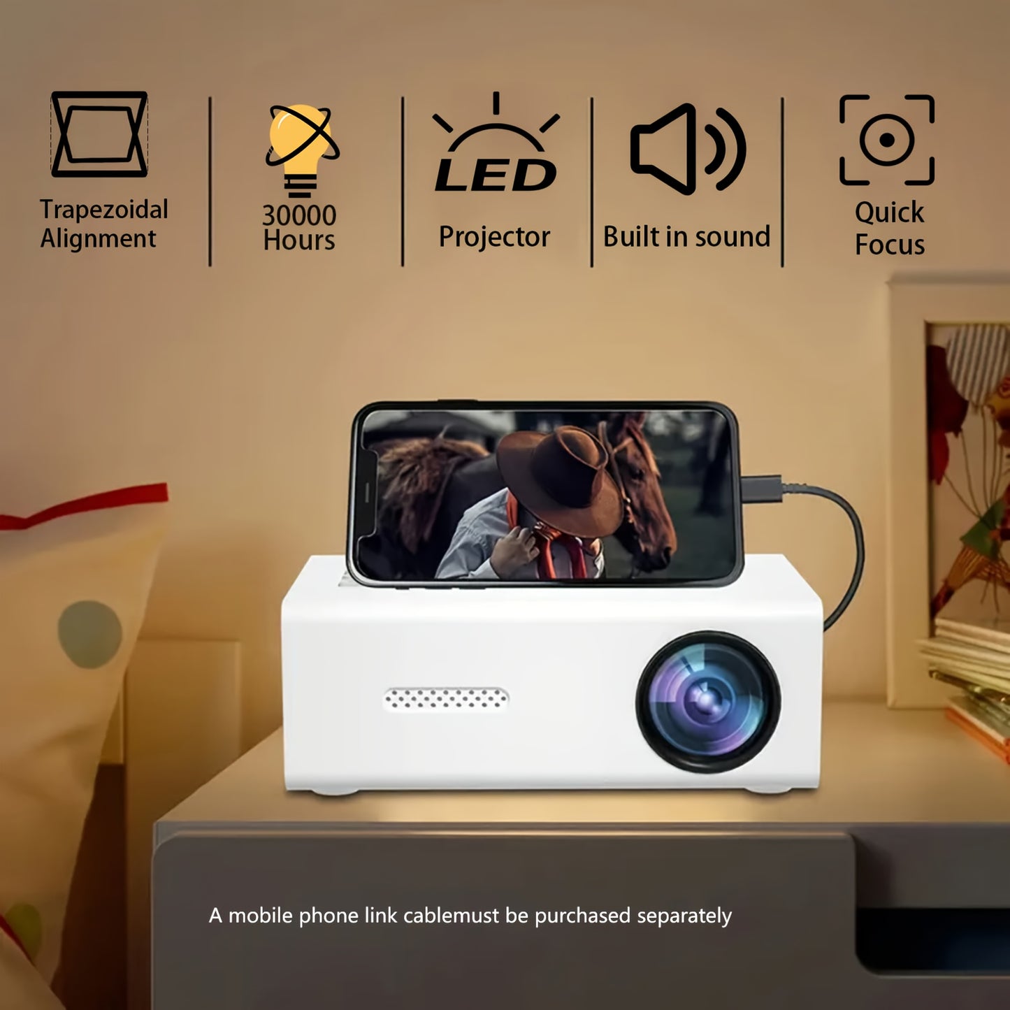 ZRZTM 2025 Mini Portable Projector, 1080P Compatible, Native Resolution 320P, Includes Curtain Stand. Ideal for family gatherings, birthdays.