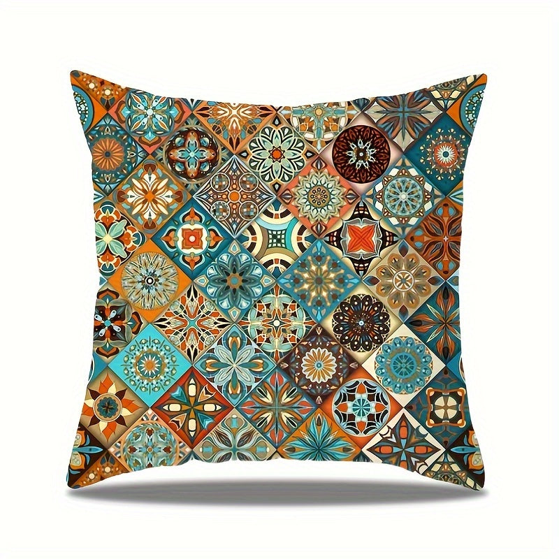 Mandala Pillow Cover in Bohemian Style, Size 44.96x44.96cm - Features Vibrant and Stylish Double-Sided Design for Sofa & Bed Decoration | Made of Machine Washable Polyester Material | Ideal for Weddings, Birthdays, and Holidays