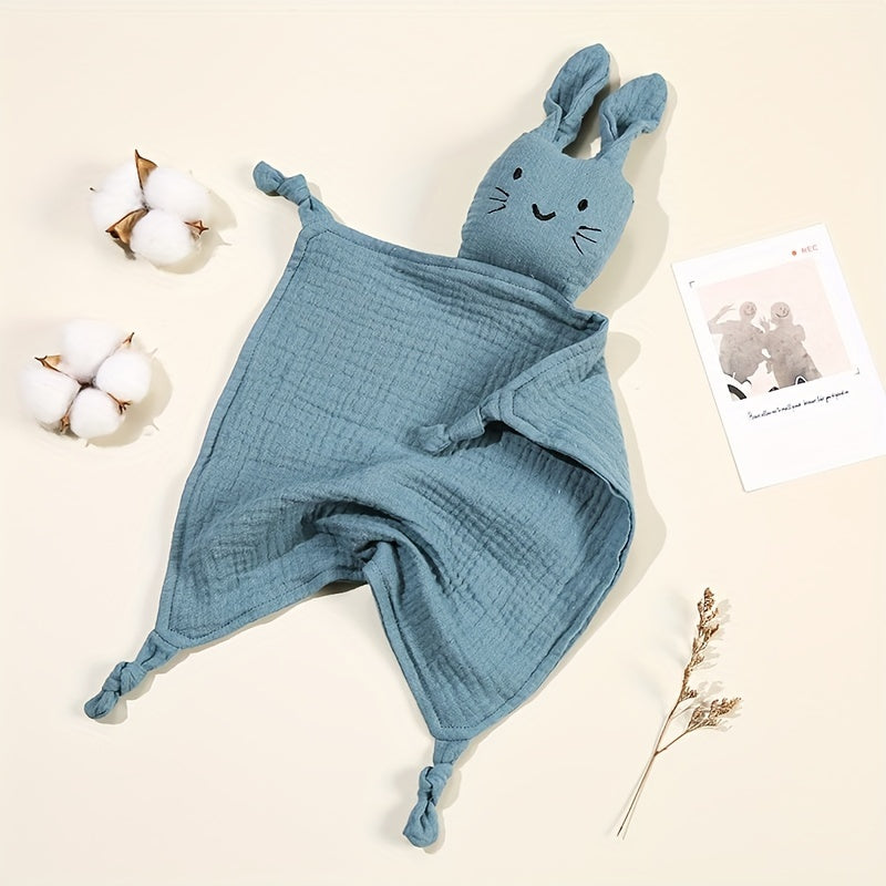 Muslin Blanket for Kids with Bunny Ear Teether - 29.97cm Square, Machine Washable, Solid Color Animal Companion made from Soft Gauze