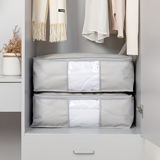 Large capacity clothes storage bag with window, featuring reinforced handles for easy portability. Ideal for storing blankets, bedding, and other items to help organize your closet, bedroom, home, dorm, or bedroom accessories while saving space.