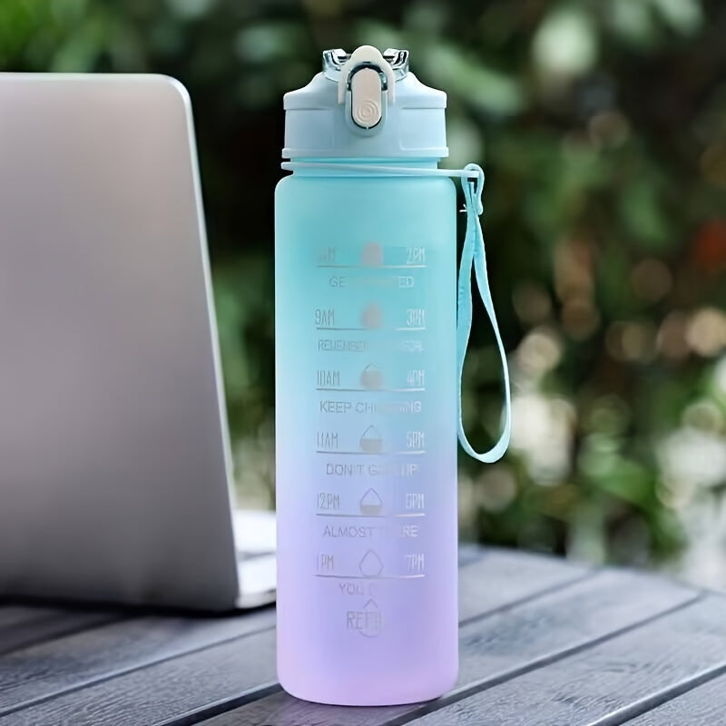 Pink motivational water bottle with straw and time marker, suitable for various activities and daily use, ideal for gifting to girlfriends on Valentine's Day or Mother's Day.