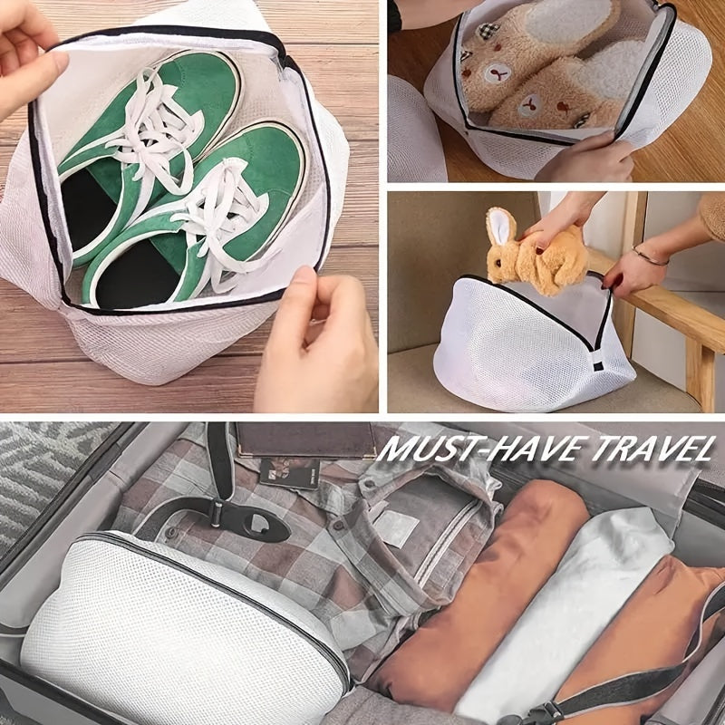 Get your hands on the 1pc Innovative Shoe Wash Bag - made from durable polyester, this zippered, oval-shaped laundry organizer is perfect for washing your shoes. It is designed to prevent deformation and comes with anti-deformation care. A must-have for