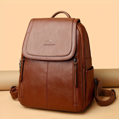 Women's Fashion Flap Backpack in Soft Faux Leather