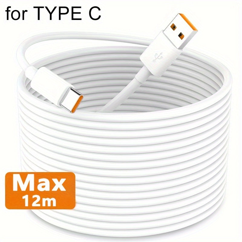 Long USB-C fast charging cable for various Android phones, cameras, printers, and other devices, with power distance charging capability (no data transfer).