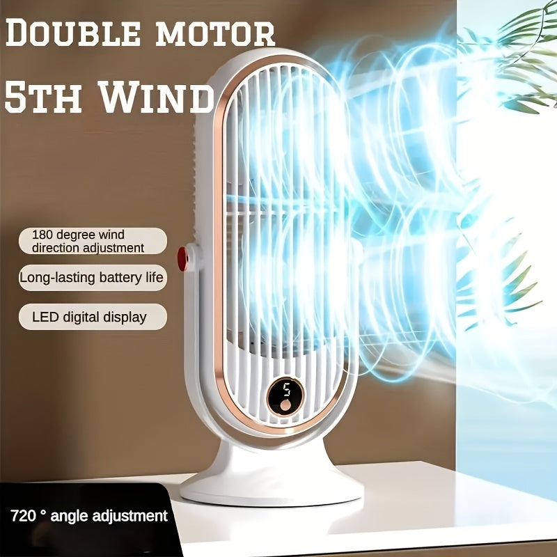 Introducing the 1pc Portable Desk Fan, the ultimate cooling companion. This mini personal fan features 5-speed settings, a high-wind power output, and a sleek polished finish. With easy button control, this fan is perfect for use in the home, office