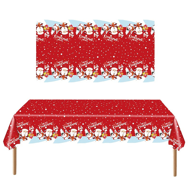 Christmas-themed party tableware set with disposable paper cups, plates, and tablecloth. Perfect for New Year, birthdays, or any festive celebration. Enhance your home, room, and party scene with this festive decoration. Perfect for all your holiday