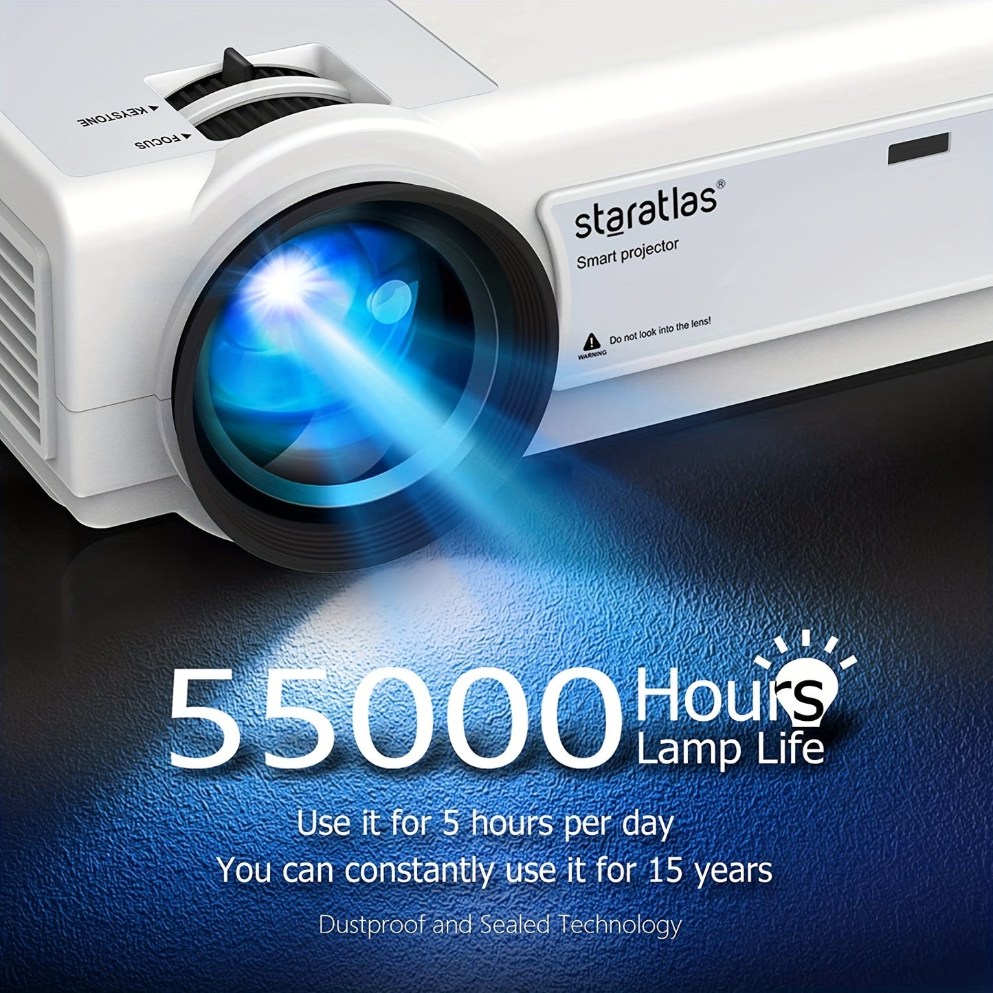 STARATLAS Portable Projector with Wi-Fi, HD LCD, and Built-in Speaker for Home Cinema and Office Use.