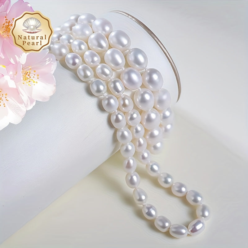 MUFAN Elegant Luxury Pearl Necklace features Natural Freshwater Pearls 6-9mm with Synthetic Zirconia Inlay. It has a Bowknot Tassel Design and is free from plating. This necklace is perfect for daily wear and gifting, as it is June Birthstone Compatible