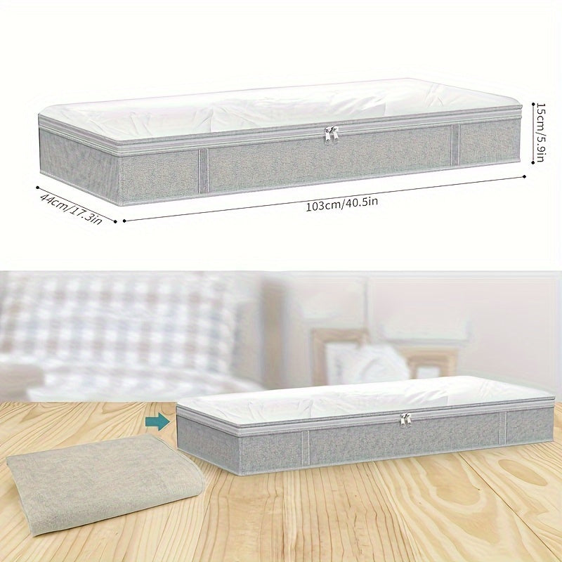 Large Capacity Foldable Under-Bed Storage Box with Detachable Non-Woven Fabric Organizer, Zipper Closure, and Handles - Perfect for Clothes, Linens, and More