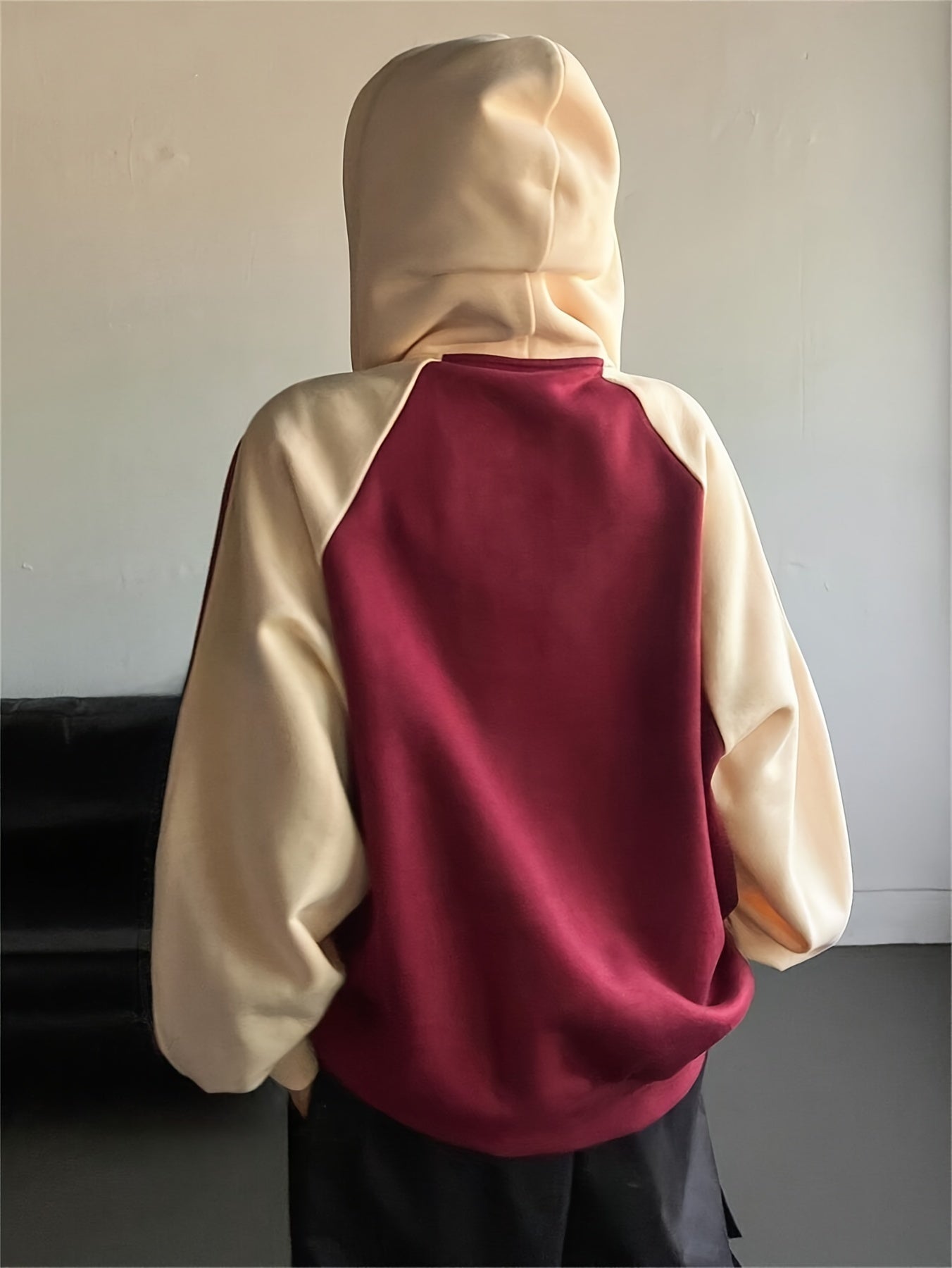 Y2K Color Block Hoodie for Women: Casual zip-up with drawstring hood, letter print, and knit polyester blend. Machine washable.