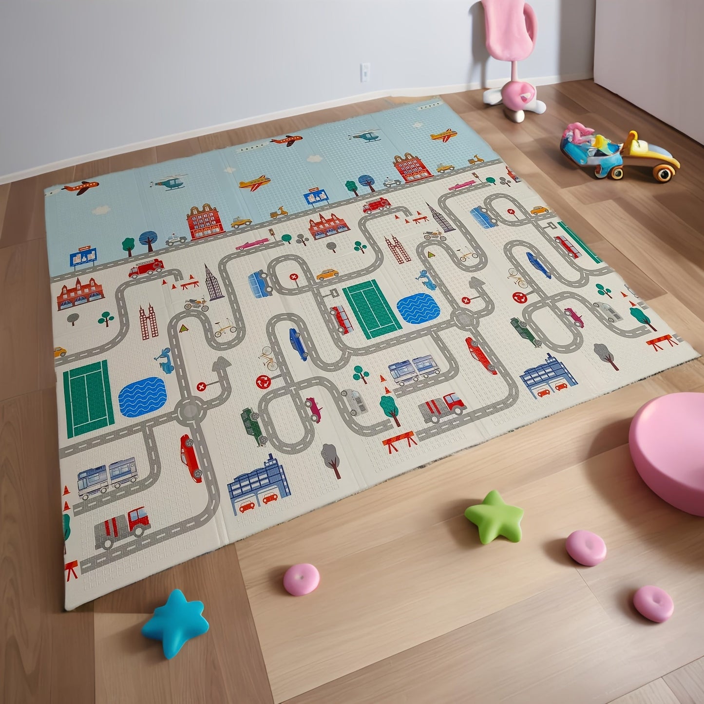 Foldable XPE Foam Play Mat, Waterproof and Double-Sided, Featuring Cartoon Game Design. A Thick Crawling Mat complete with a Portable Handbag for Easy Transport.