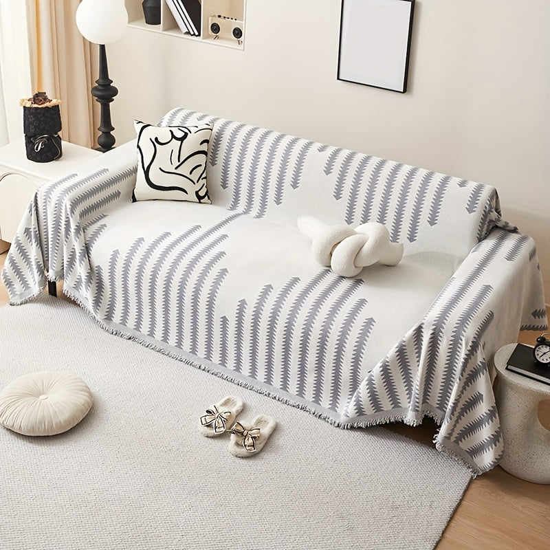 Chenille sofa cover with tassel style, anti-pet scratch, all-season, non-slip couch protector for home decoration.