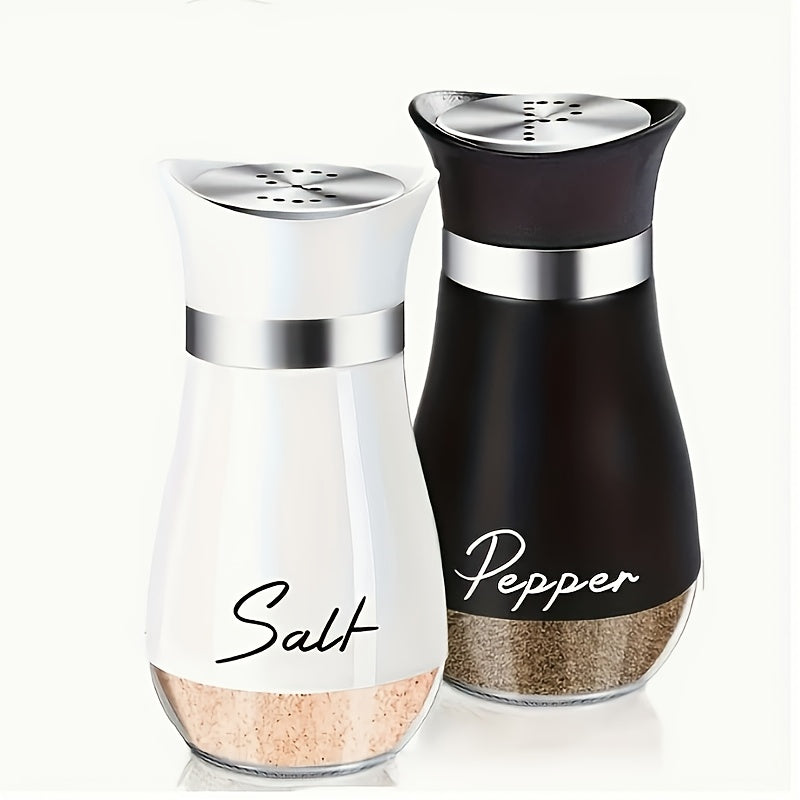 4 oz glass bottom salt and pepper shaker set with stainless steel lids for kitchen, RVs, camping, and barbecues.