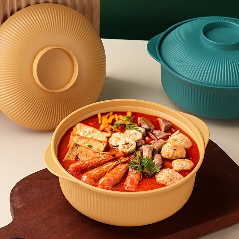 Large capacity plastic rice bowls set with lids and spoons, perfect for soup and noodles. Ideal for students, lunch, home, and restaurant use. 2-piece set, dishwasher safe.