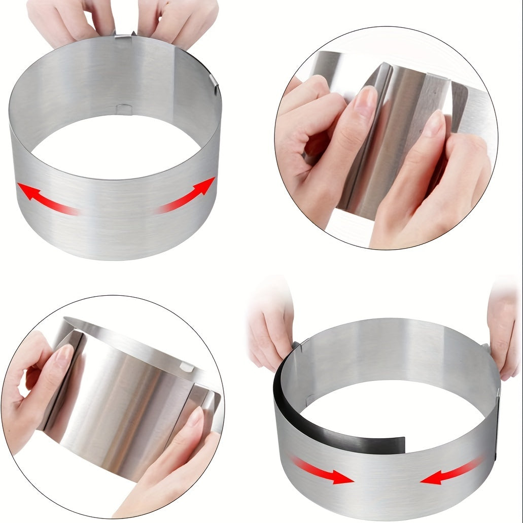 Versatile Cake Mold Ring Set made of Stainless Steel, with Adjustable Size Range of 6 to 30.48 cm, Ideal for Baking Round Mousse Cakes. Perfect for DIY Pastry Projects, Features Easy Release and Cleaning Design