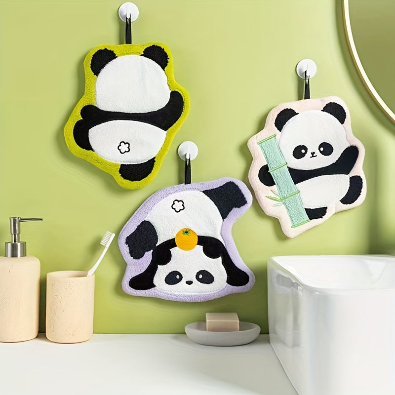 Christmas themed Charming Panda Bamboo Hand Towels with high absorbency, Coral Fleece material, and machine washable - ideal for kitchen or bathroom.