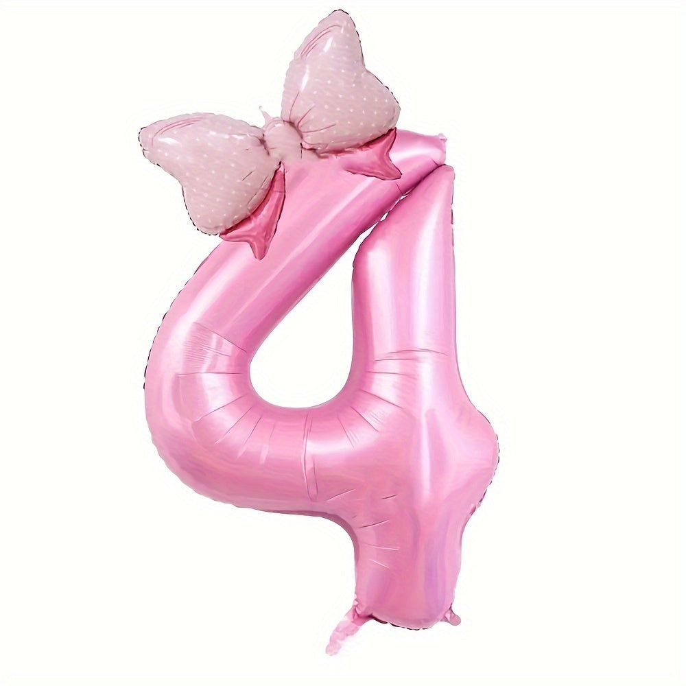 81.28 cm Pink Number Balloon with Bow - Ideal for girls' birthday decor - No electricity needed - Made of aluminum