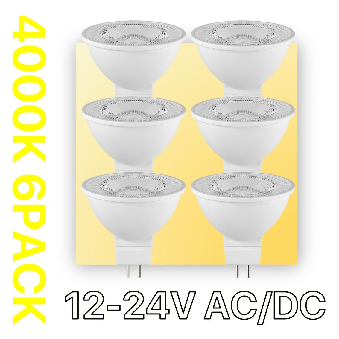 6 and 12 packs of MR16 LED bulbs with 5W GU5.3 non-dimmable spotlight bulb suitable for 12V-24V AC/DC low voltage. Ideal for landscape, cabin, boat, and yacht use.