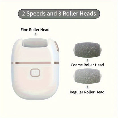 1 Rechargeable Electric Foot Grinder with 3 replaceable heads for smooth exfoliation, USB charging, portable, and easy to use for cracked and dry skin care.