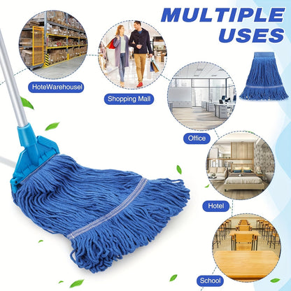 5 Pack of Heavy Duty Commercial Mop Replacement Heads - Made with Cotton Blend Looped-End String, These Wet Mop Refills are Industrial Strength and Highly Absorbent for Standard Cleaning Needs