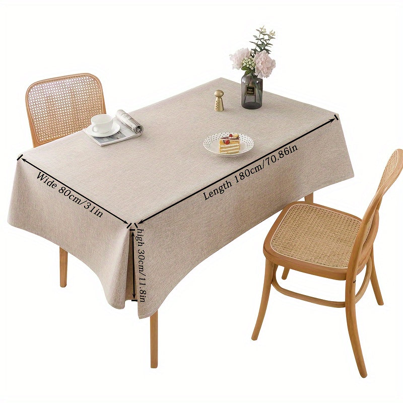 Beige Polyester Tablecloth, Rectangle, Machine Made, 100% Polyester, for Dining, Picnic, Party, Wedding, Birthday, Buffet, Home Decor.