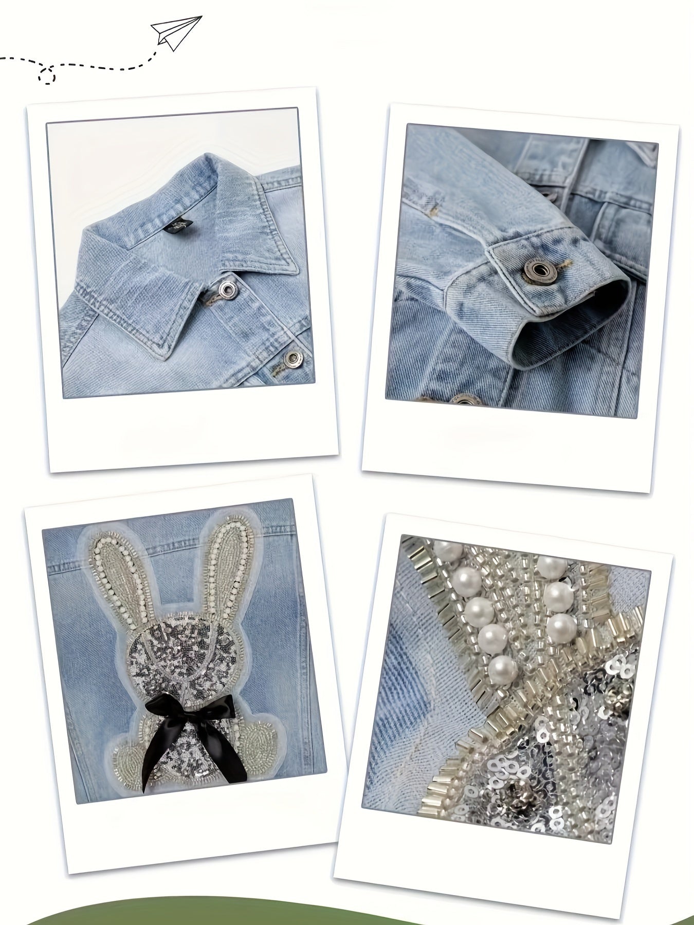 Casual, versatile denim jacket for chic girls with cute rabbit design; rayon blend, machine washable; ideal for spring/fall.