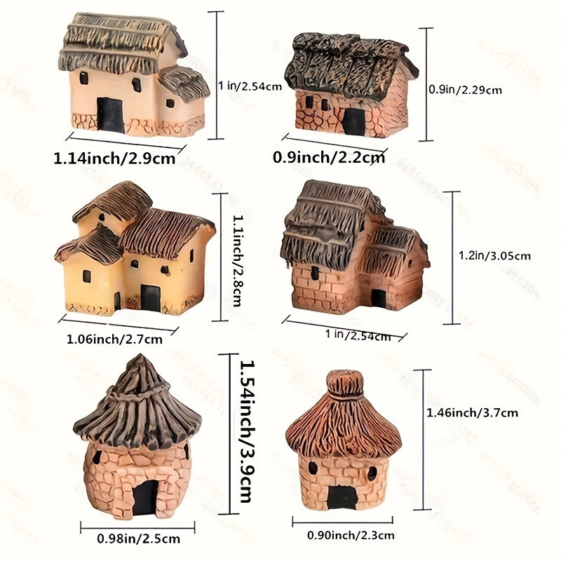 Набор из 6 миниатюрных смоляных статуэток домов для создания волшебных садов, бонсай, декора суккулентов и акцентов для стеклянных кашпо.