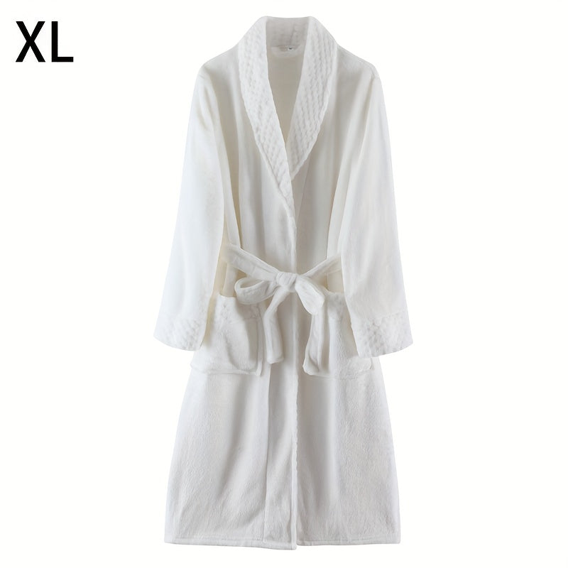 Thickened flannel bathrobe for autumn/winter, cozy unisex nightwear for home.