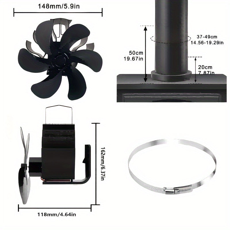 Aluminum High-Speed Stove Fan with 6 Blades - No Electricity Required, Perfect for Wood or Log Burners and Fireplaces