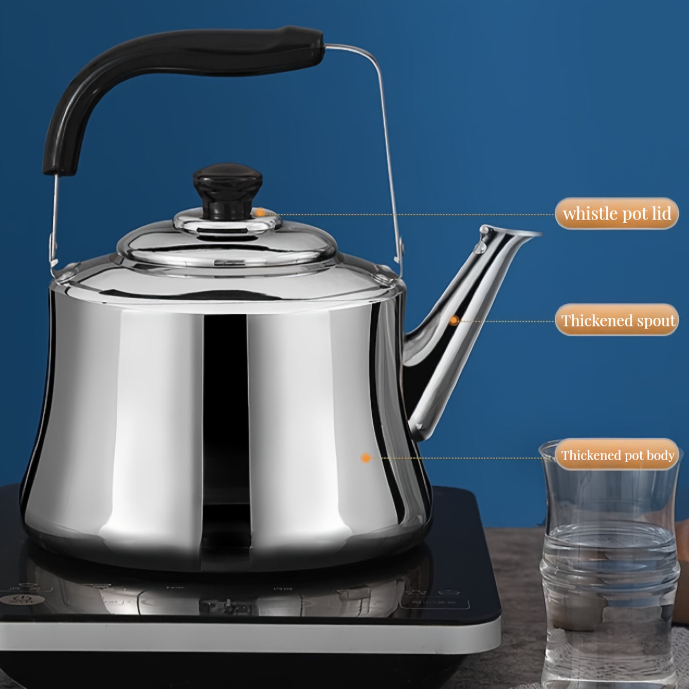 Stainless Steel Kettle with Thickened Large Capacity, Suitable for Gas Stove, Induction Cooker, and Outdoor Use - Food Grade and Household Daily Whistling Kettle