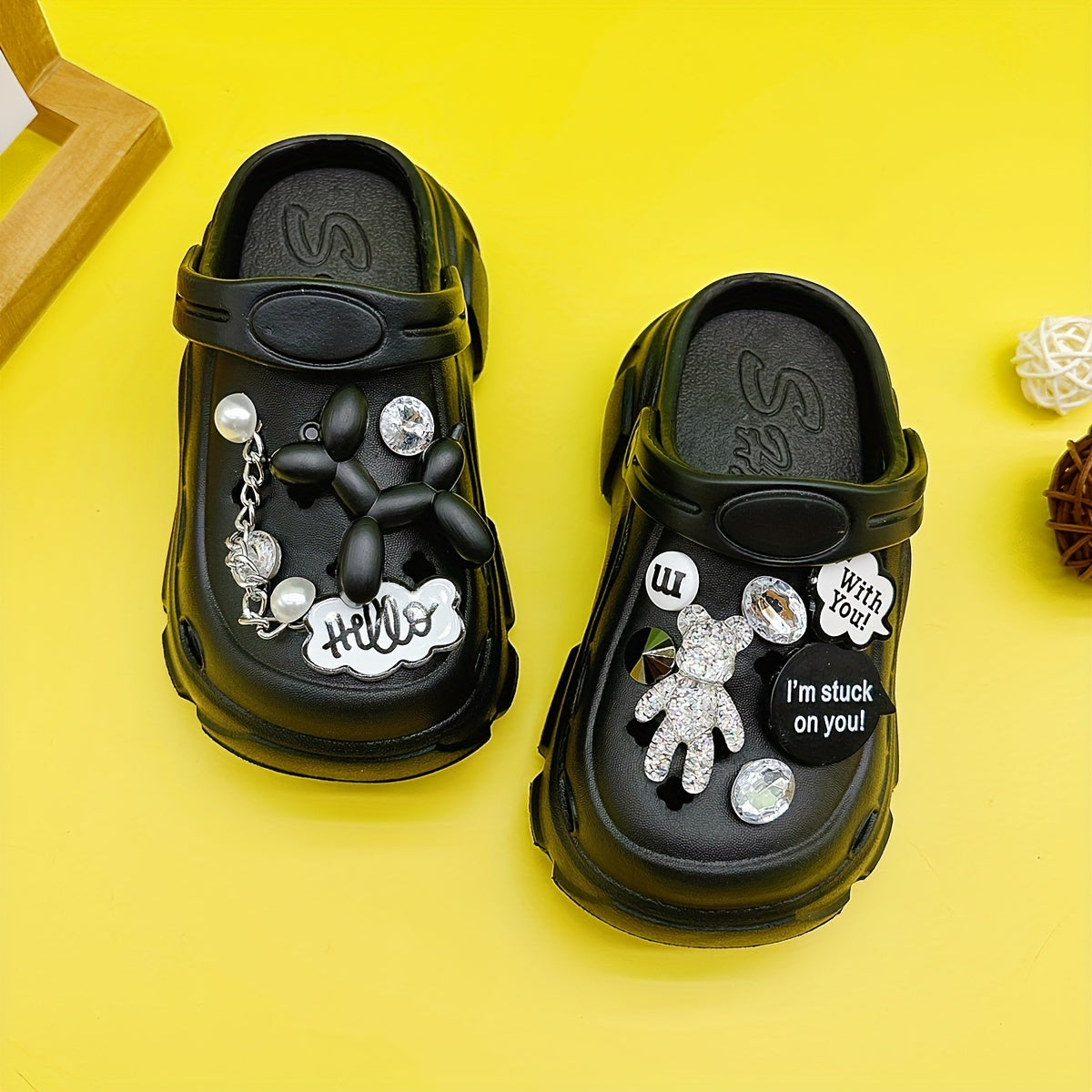 Adorable EVA Cartoon Clogs for Kids - Water-resistant, Lightweight with Rhinestone Accents. Perfect for everyday wear, suitable for kids under 14.