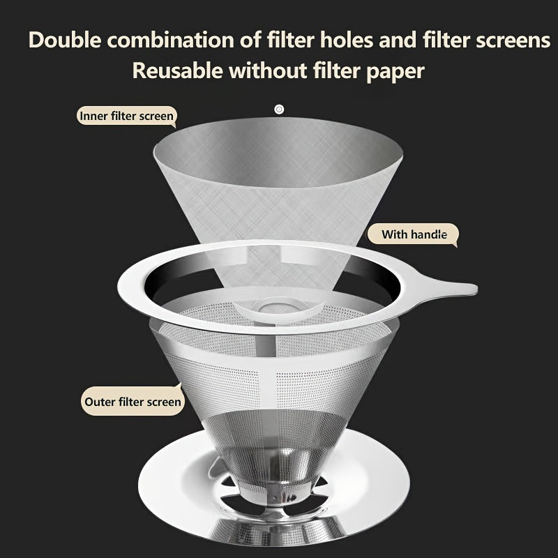 Конусообразный фильтр для кофе из нержавеющей стали с подставкой — прочная, экологичная кофеварка для домашних и коммерческих кухонь