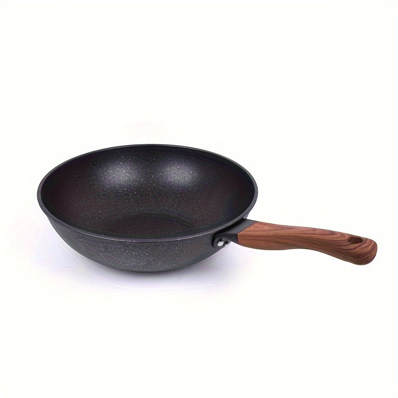 This versatile 1-piece non-stick coated pan is perfect for household use. Featuring a 30cm size and smokeless design, this flat frying pan is ideal for frying eggs and steaks. It can be used on both induction cookers and gas stoves, making it a useful