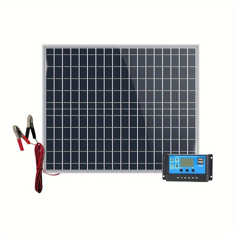 Portable solar panel kit with various controller options for charging a variety of devices and equipment including power banks, vehicles, phones, surveillance systems, and pet houses. Can