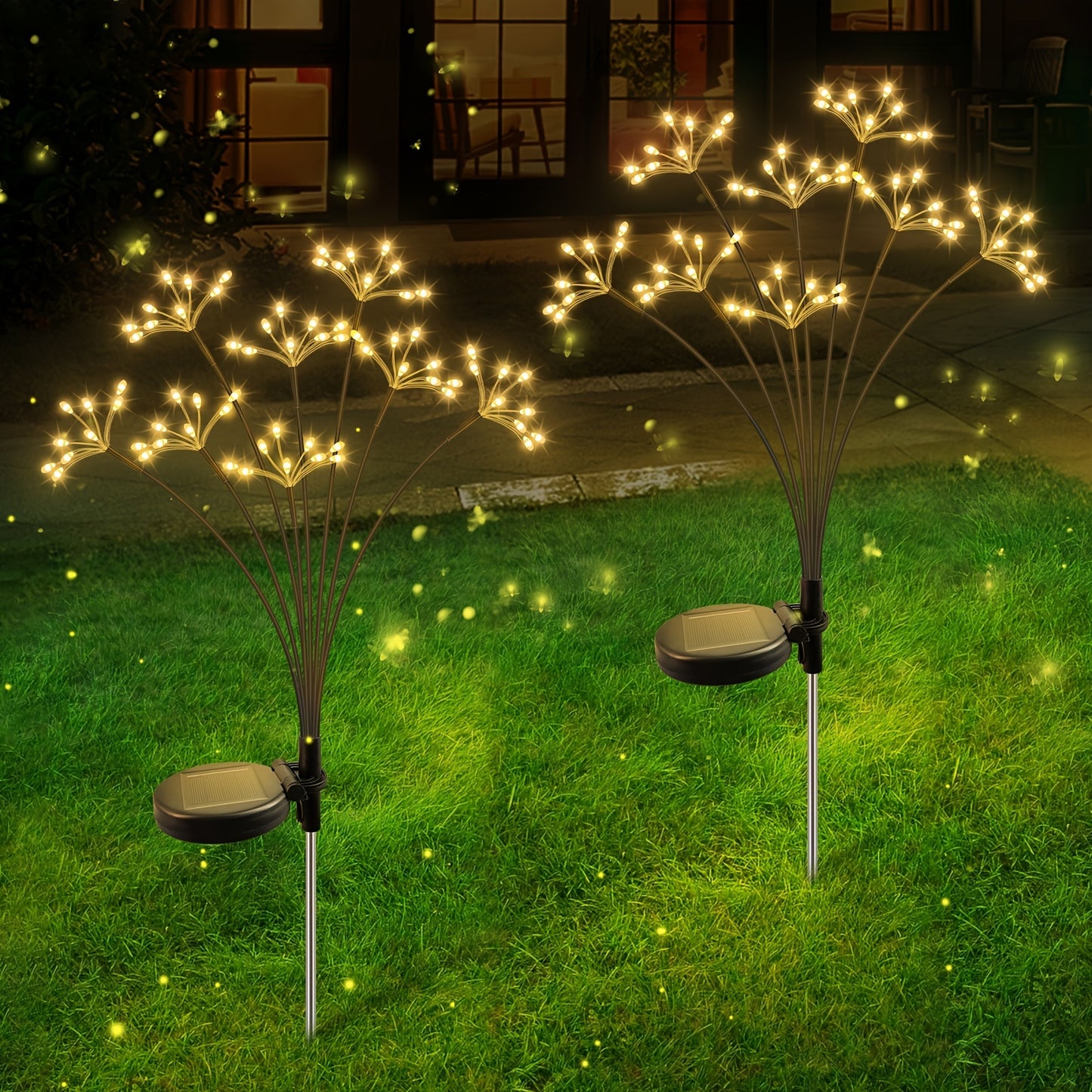 2-Pack YaaFen Solar Garden Lights with Starburst Fireworks Design, 160 LEDs, Energy-Efficient, Light Sensor Control, Polished Plastic Finish, Solar Powered with 600mAh Nickel Battery, for