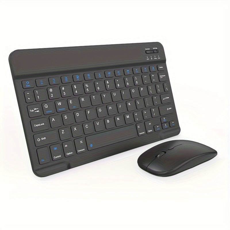 Thin wireless keyboard and mouse combo for iPad, tablet, and laptop.