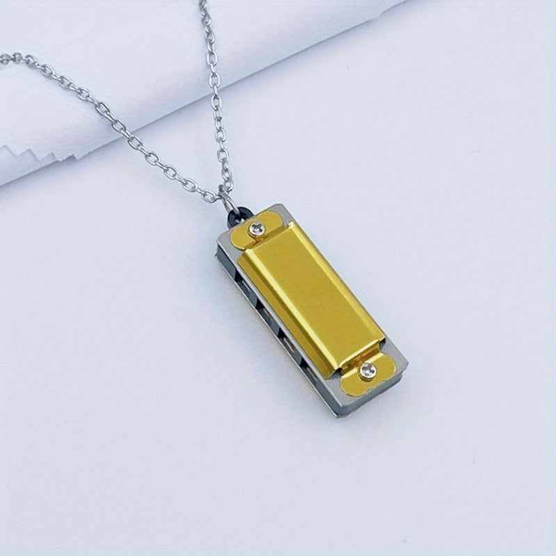 Necklace harmonica with four holes and eight tones for playing songs.