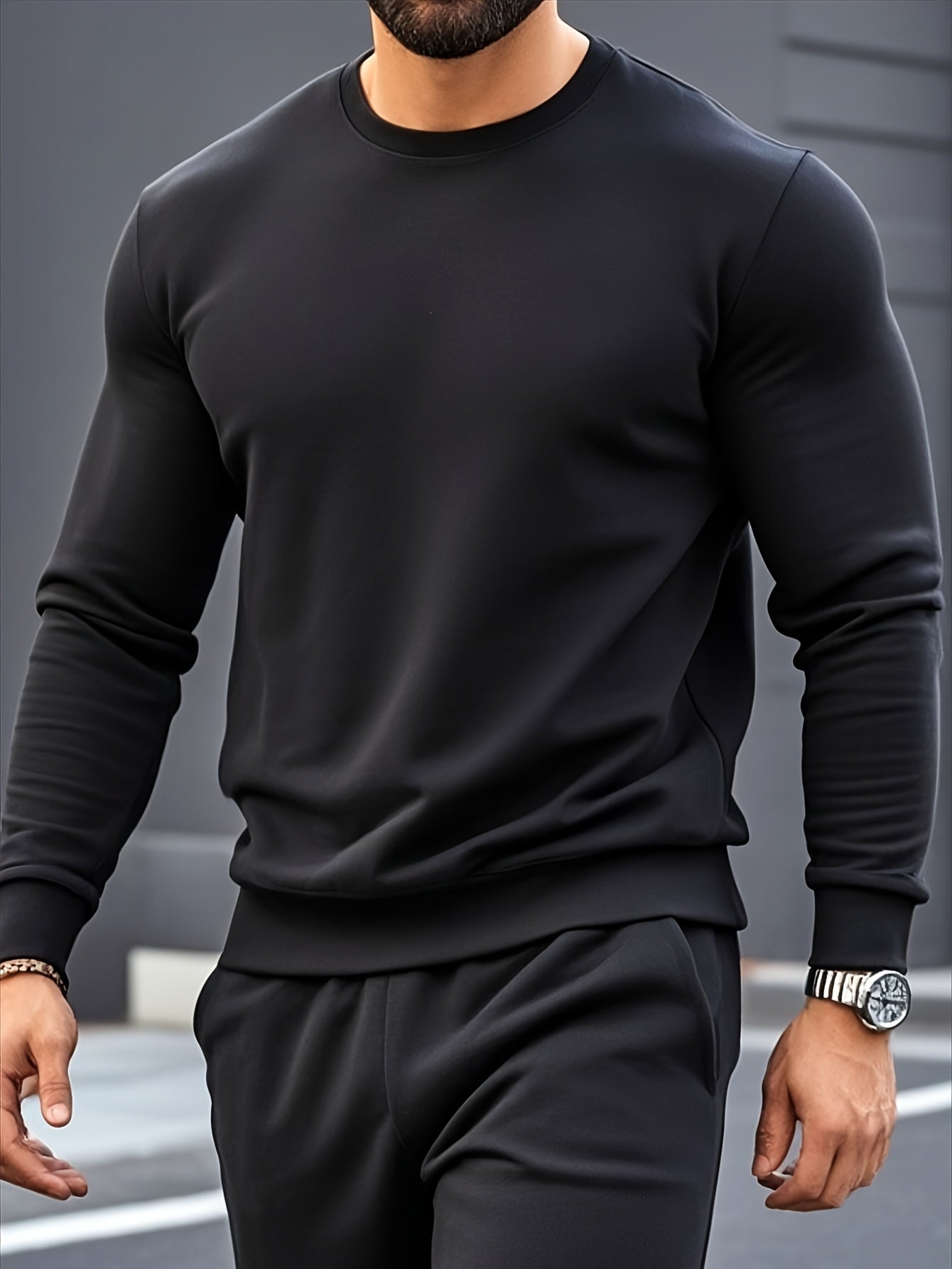 Men's Casual Knitwear Set - Long Sleeve Crew Neck Top & Pants, Solid Color, Machine Washable, Perfect for Fall/Winter, High Quality, Base Layer