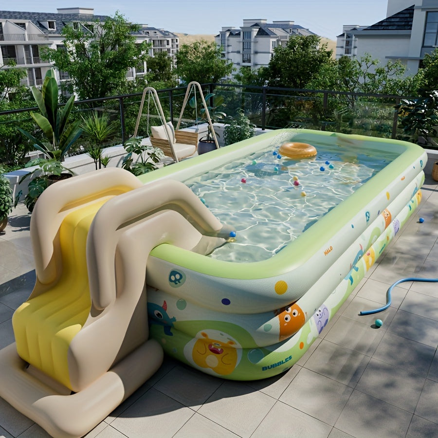 Adult-sized inflatable pool with durable PVC, ideal for outdoor parties and water fun.