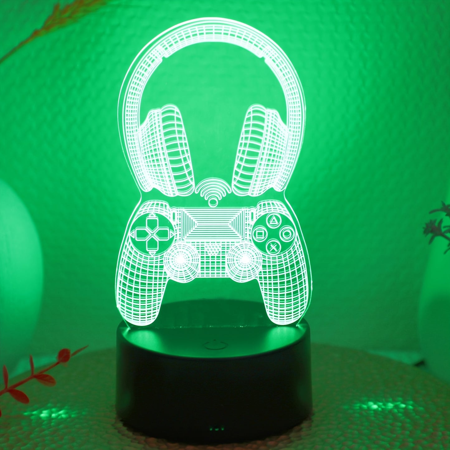 Novelty 3D night light with seven-color game headset handle design for bedroom and game room ambiance.