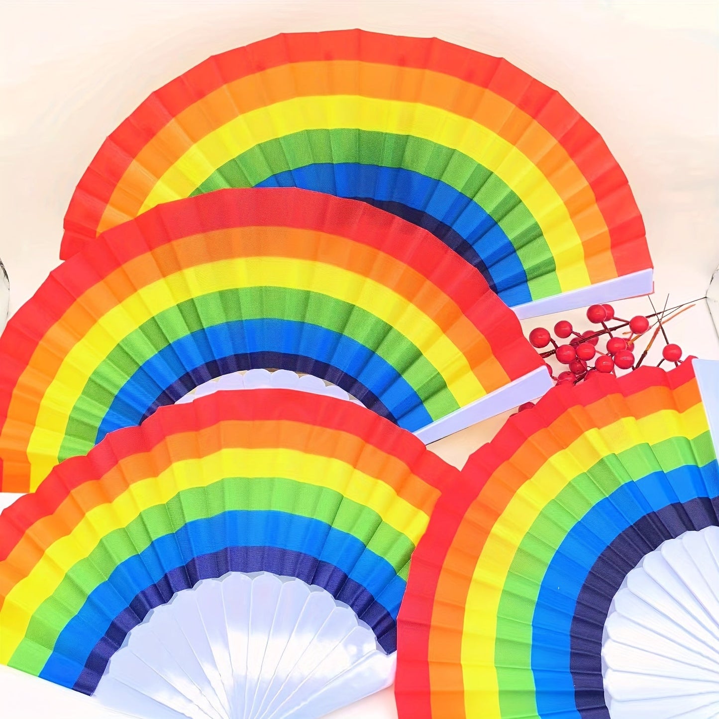 Set of 3/6/12 Elegant Rainbow Folding Fans, Dance Props, Fabric Handheld Fan Set, Vibrant Party Favors And Decorations