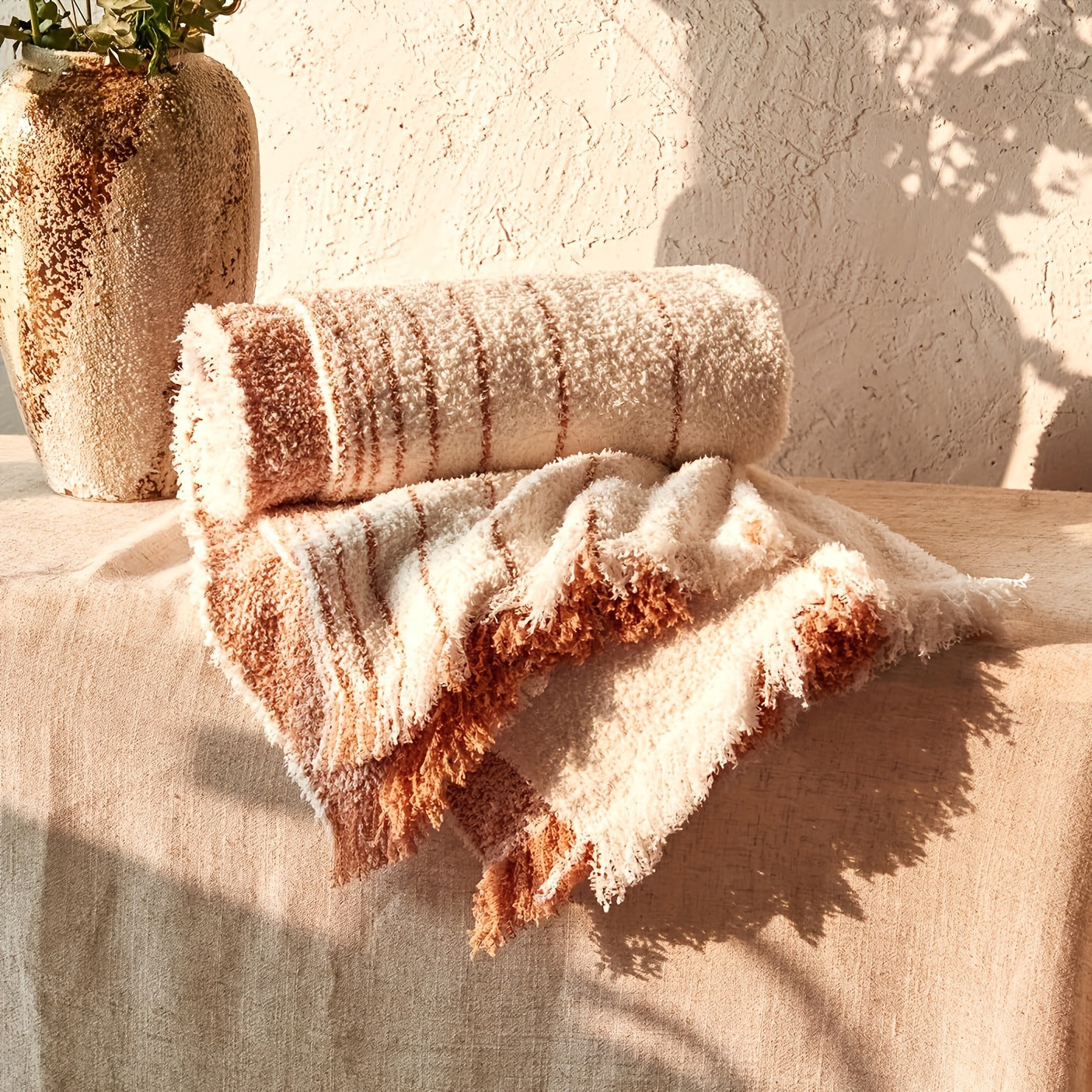 Stay cozy with our Soft Textured Throw Blanket - Stain-Resistant and Versatile for Couch, Bed, Office, and Travel - Easy to Clean and Machine Washable - Green Tan, available in two sizes: 127cm x 152.4cm / 152.4cm x 80"