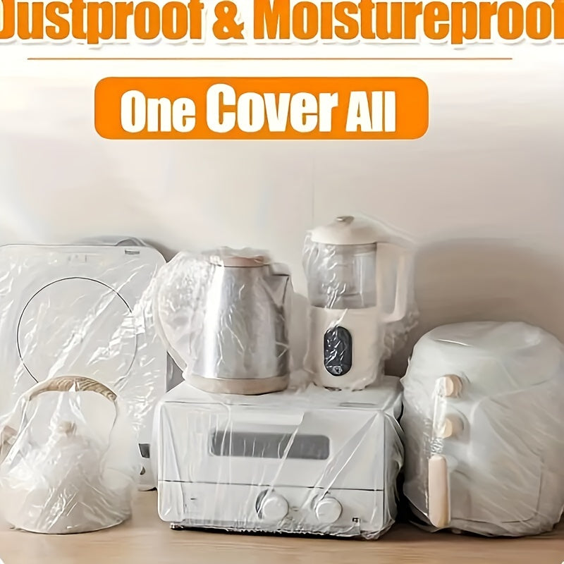 Disposable transparent thick dust covers, ideal for household appliances including toasters, gas fryers, instant cookers, fans, and microwave ovens. Perfect for cleaning, moving, or storing idle electrical appliances. Comes in a pack of 50 pieces.