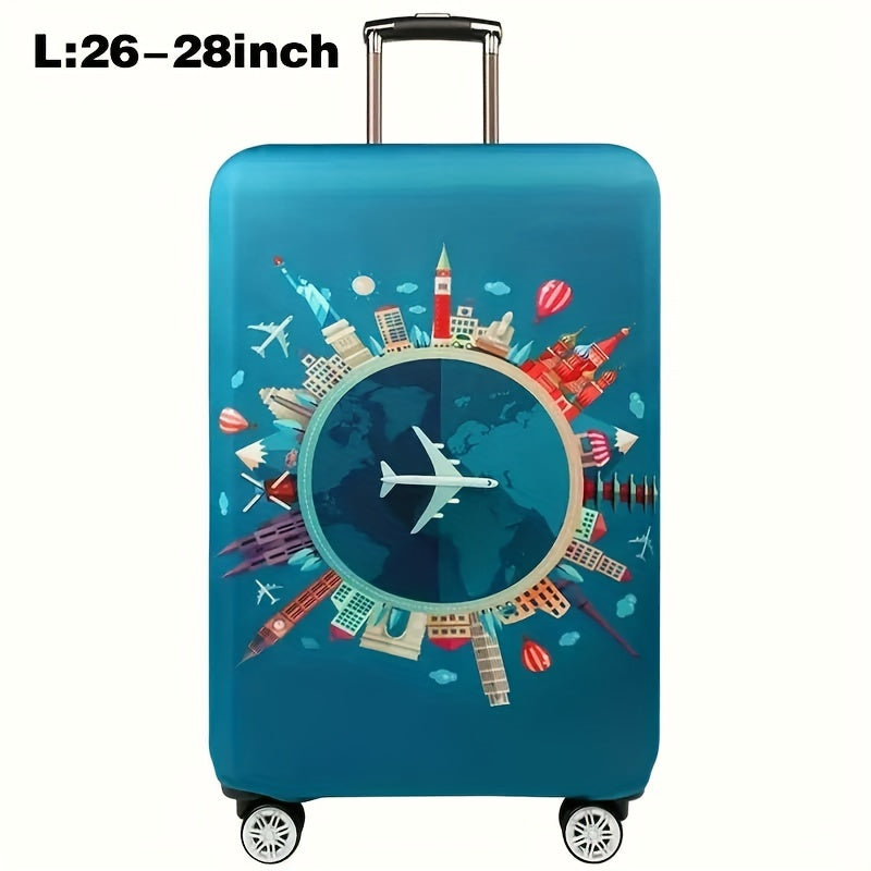 Cartoon patterned elastic luggage cover for travel suitcase or trolley duffle case.